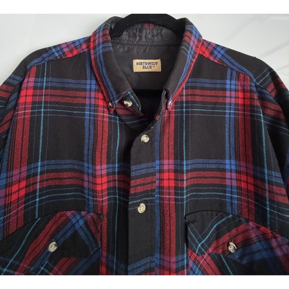 Northwest Blue Men's Plaid Flannel Button-Up Shirt 2XL Black Red Blue